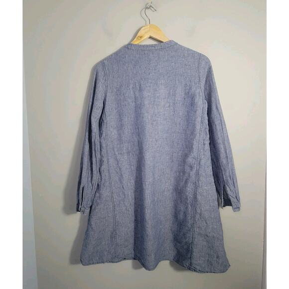 Tahari Womens XS Linen Long Sleeve Shift Dress Oversized Gray Blue - Picture 2 of 10